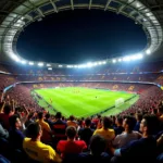 Fans cheering in a packed La Liga stadium