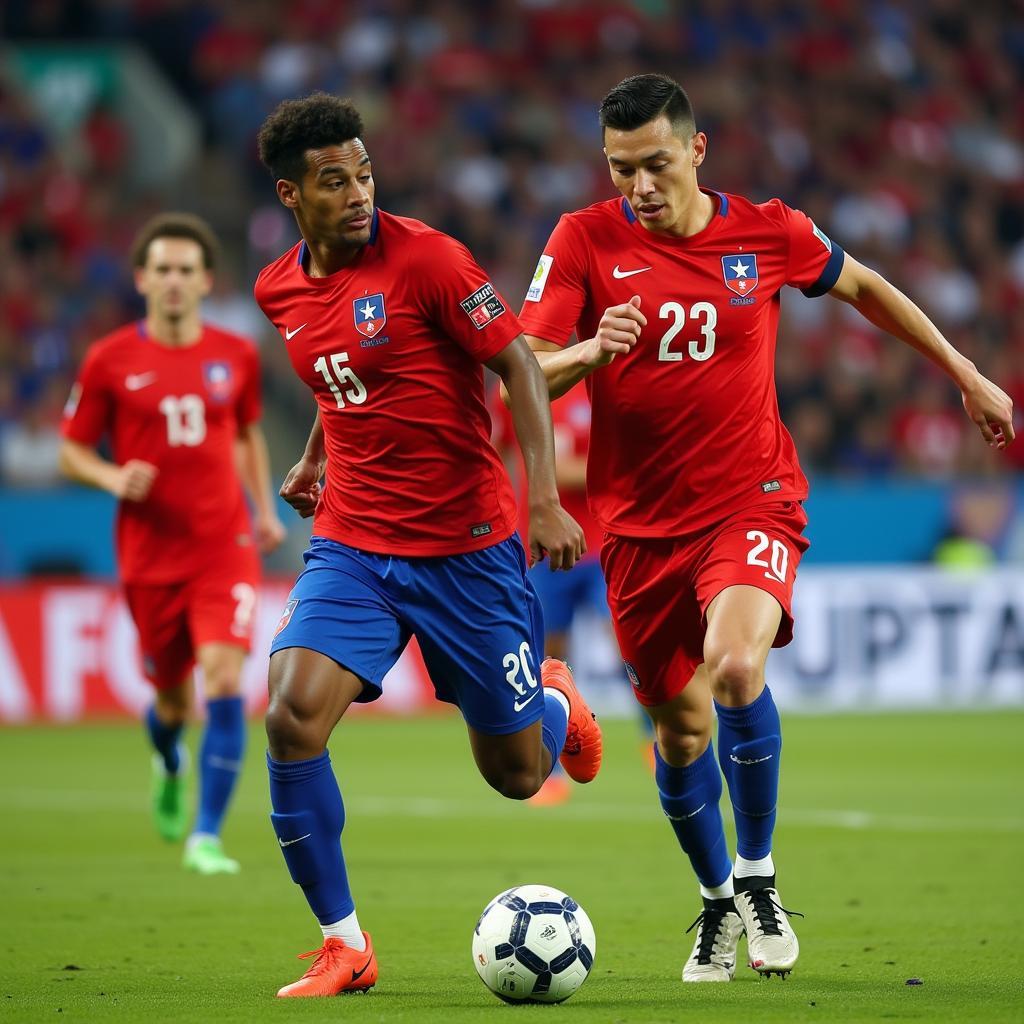 The Chilean national football team, La Roja, in action.