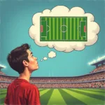 Fan with Thinking Bubble and Football Field