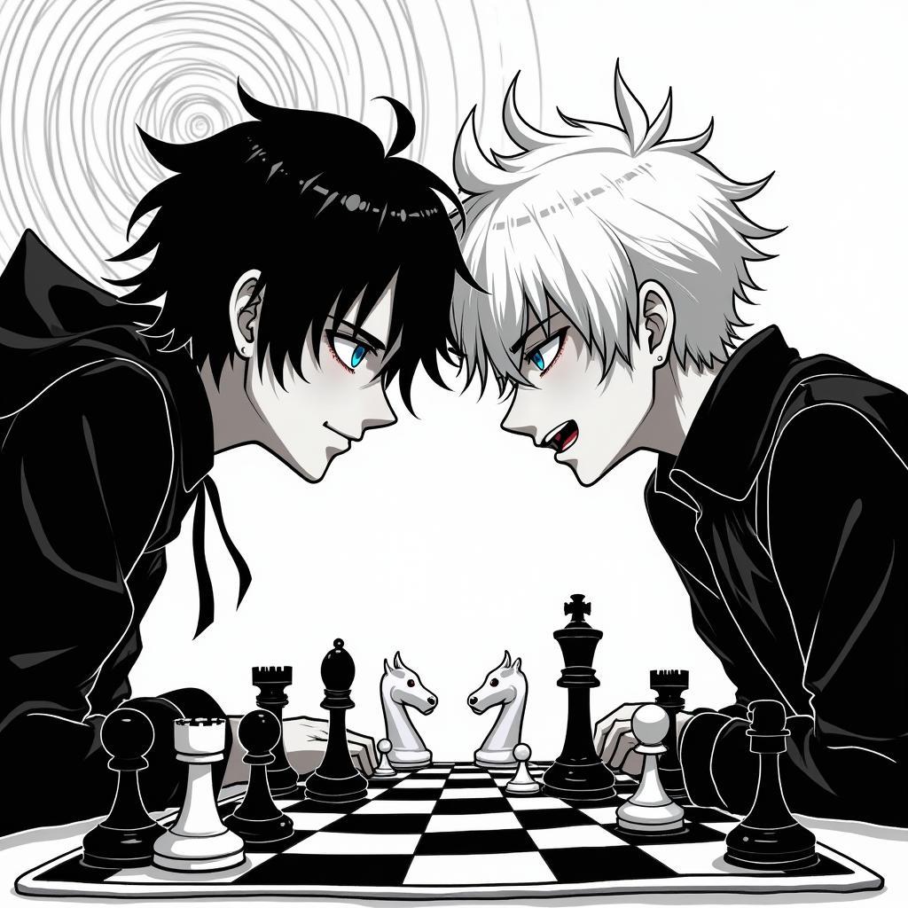 L and Light playing chess fan art