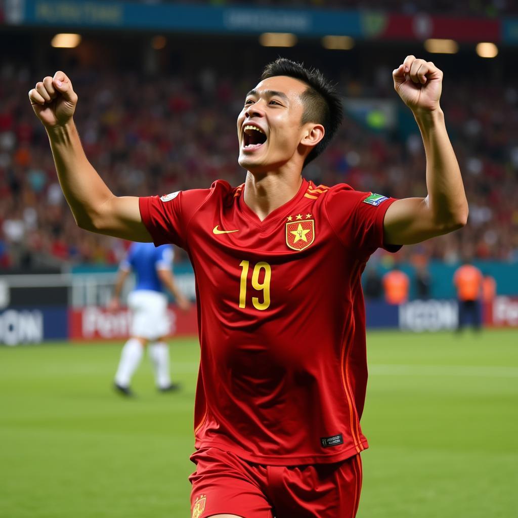 Le Van Luyen celebrating a goal for the Vietnamese national team.