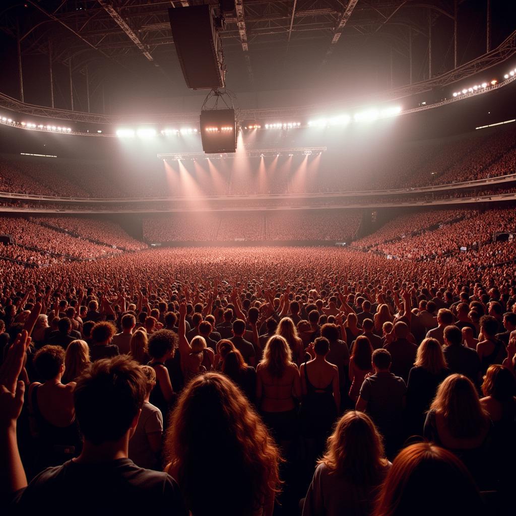 A crowd of enthusiastic Led Zeppelin fans at a concert