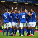 Leicester City players celebrating their historic Premier League win