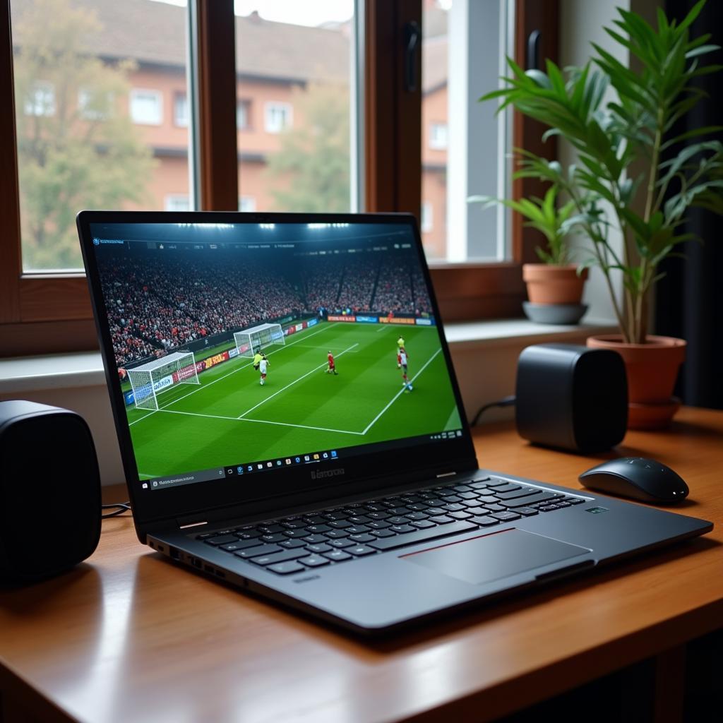 A Lenovo IdeaPad connected to external speakers for enhanced audio