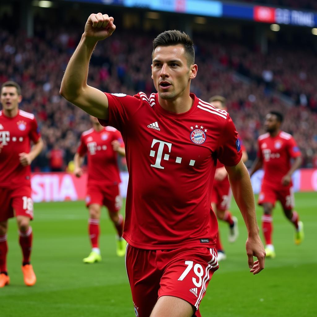 Lewandowski celebrating a goal with Bayern Munich