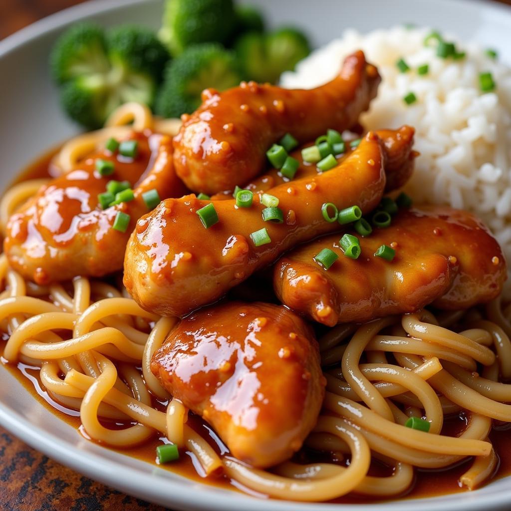  Close up of Liao Fan Hong Kong Soya Sauce Chicken Rice & Noodle dish