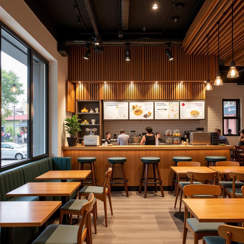 Inside a modern Liao Fan Hawker Chan restaurant.