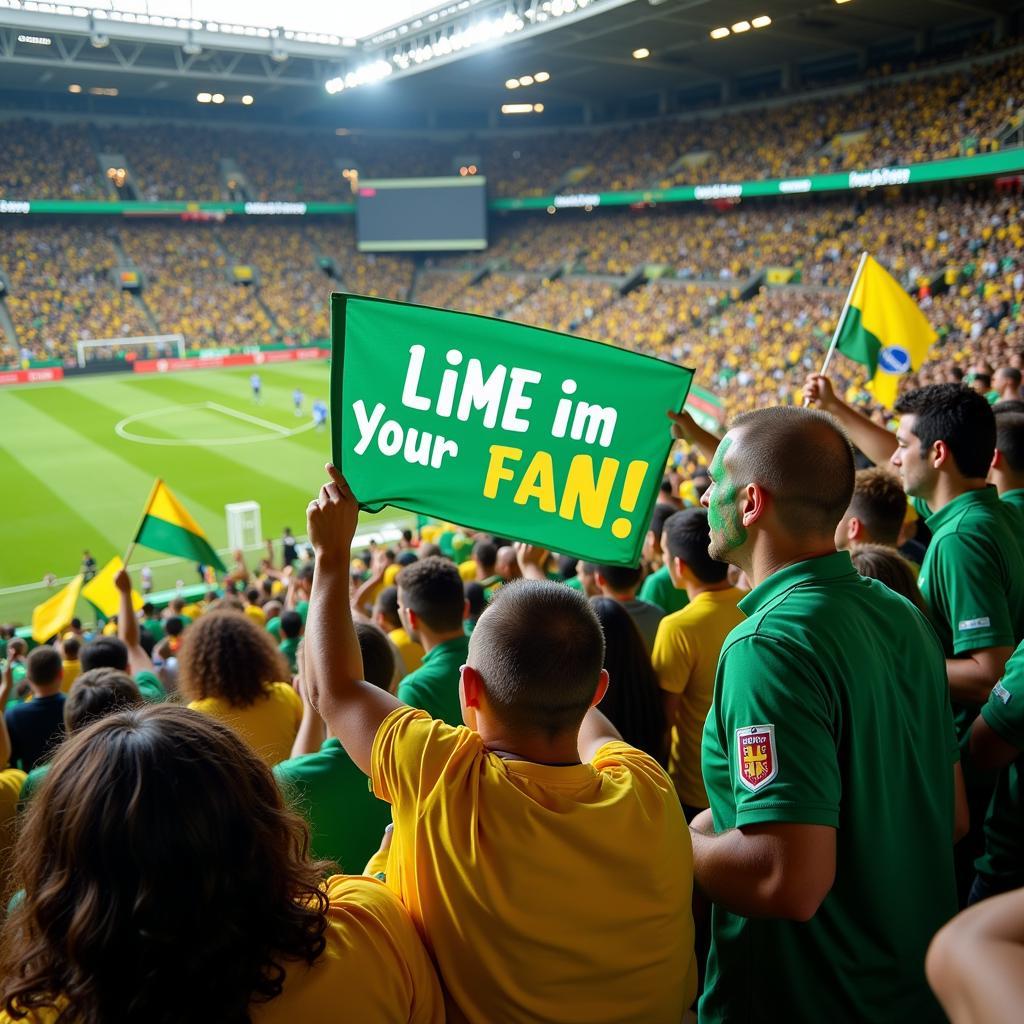 Fans cheering in a football stadium