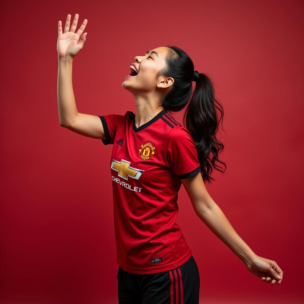 Linh Miu Sporting a Manchester United Jersey