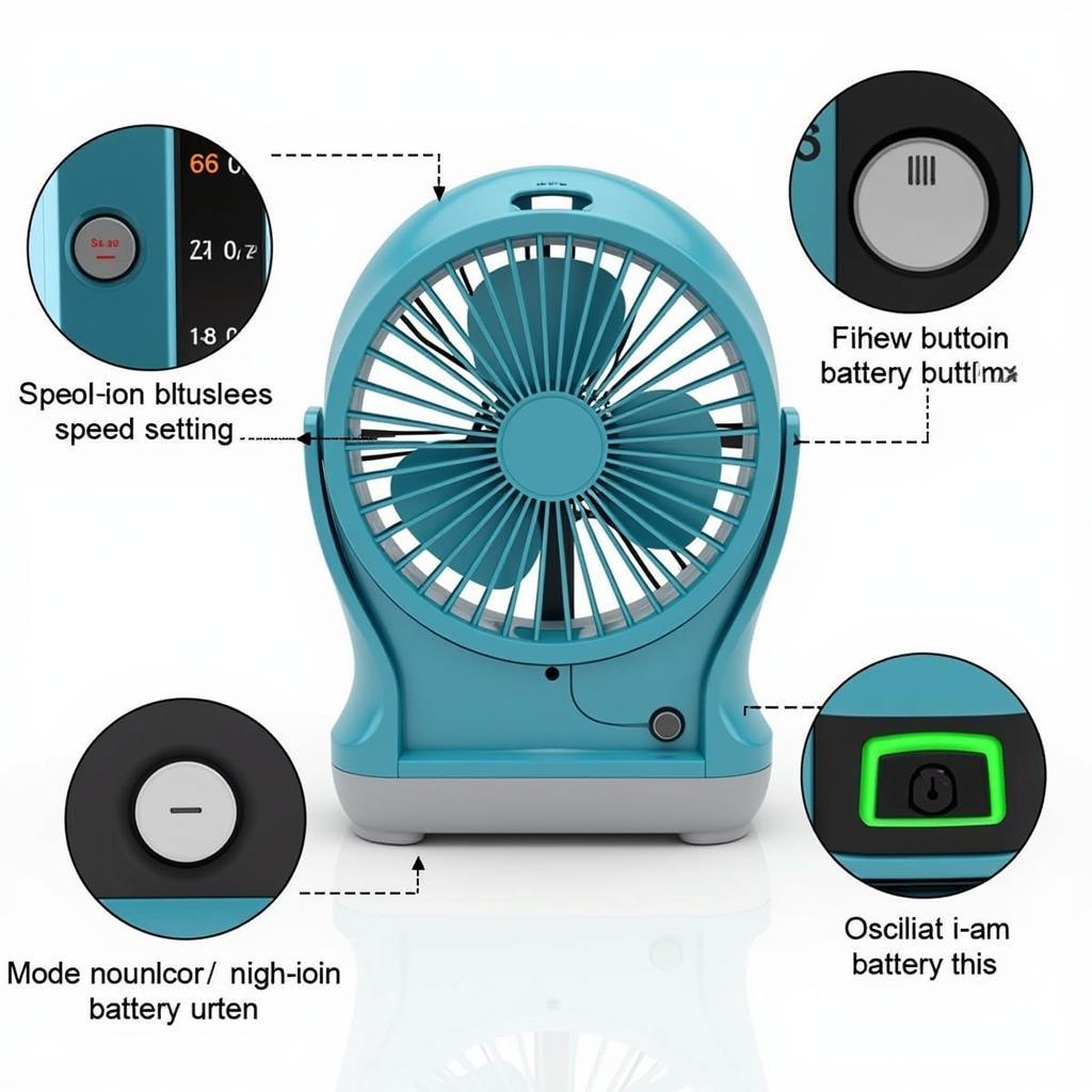 Close-up of lithium-ion battery fan controls