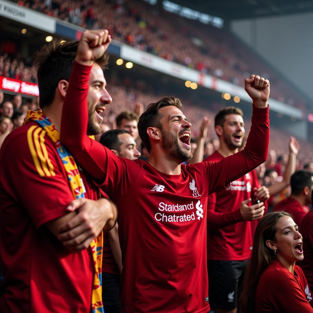 Liverpool fans celebrating a goal