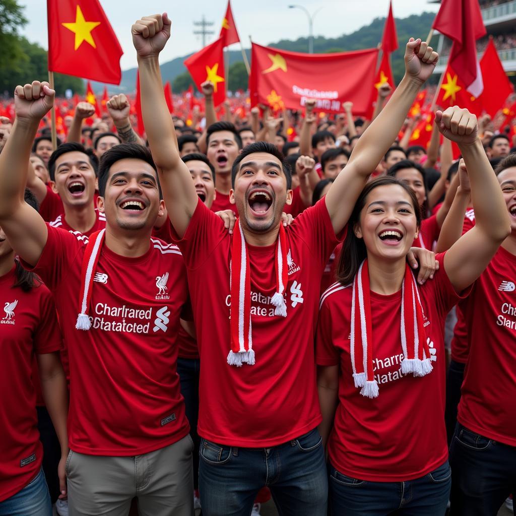 Liverpool Fans in Vietnam Celebrating a Victory