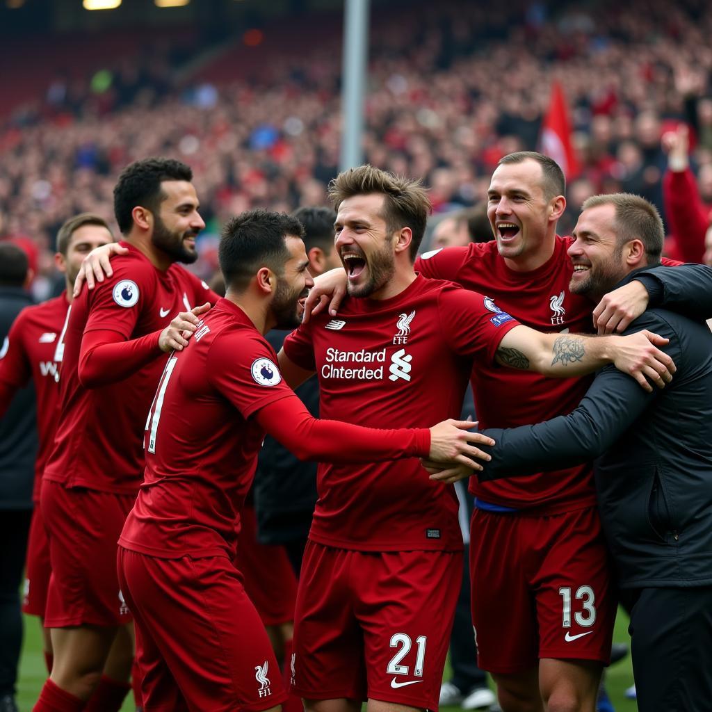 Liverpool Players Celebrating with Fans