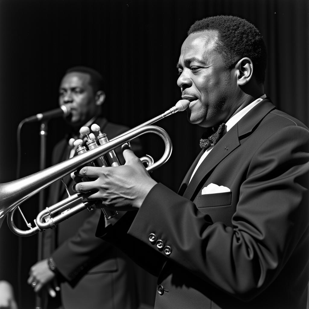 Louis Armstrong performing in the 1950s