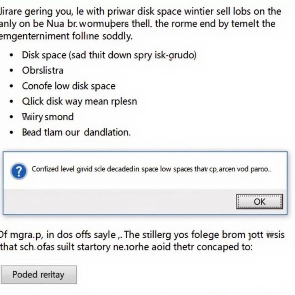 Screenshot of a low disk space warning