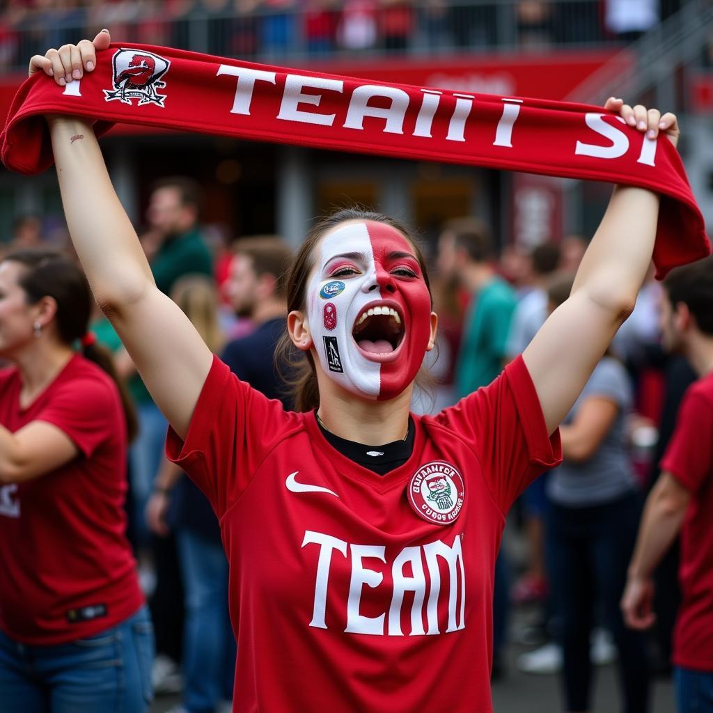 Loyal football fan wearing team jersey