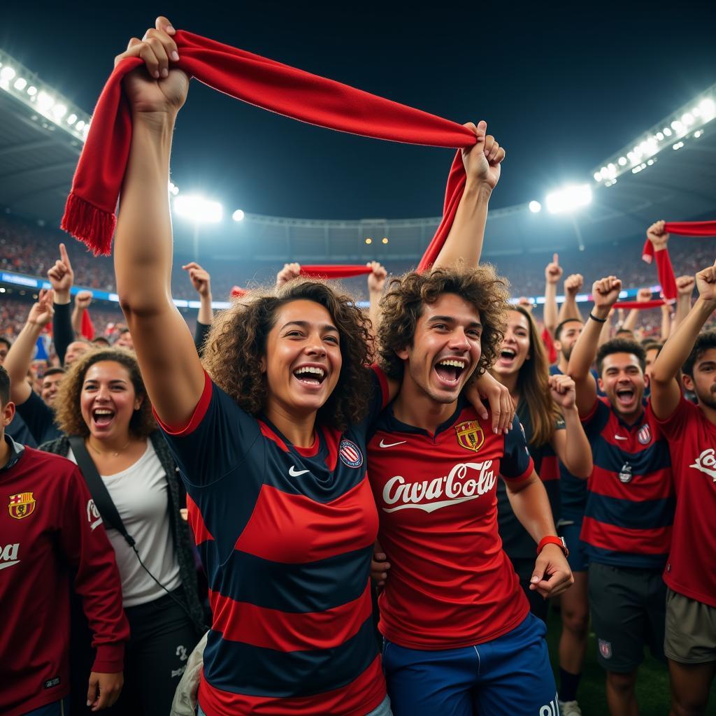 Football fans celebrating a victory