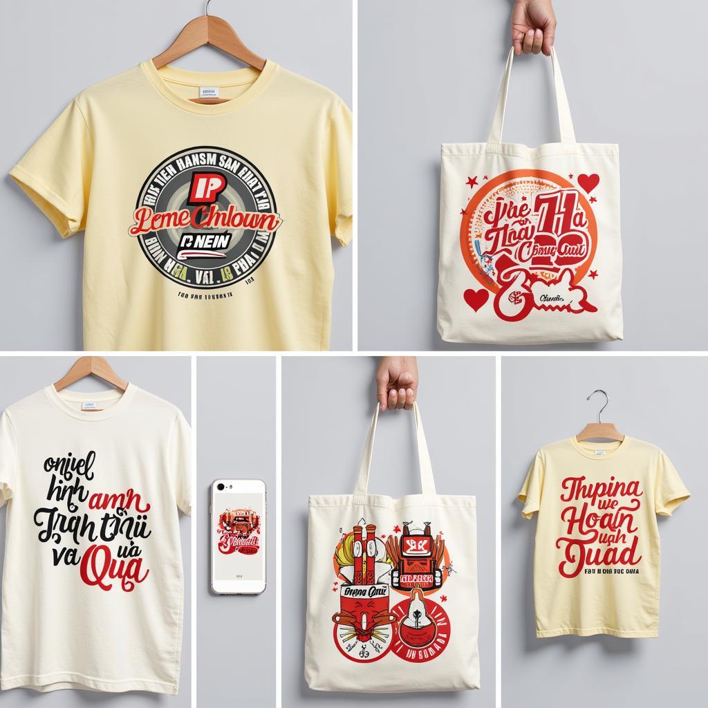 A display of Son Tung M-TP merchandise featuring fruit-inspired designs