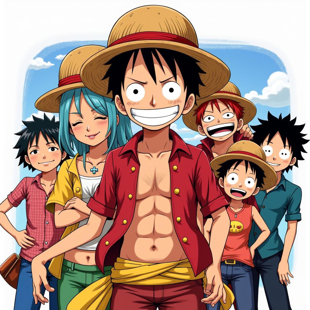 Luffy smiling with his crew