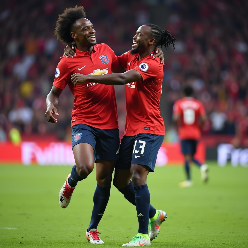 Romelu Lukaku and Lautaro Martinez celebrate a goal for Inter Milan