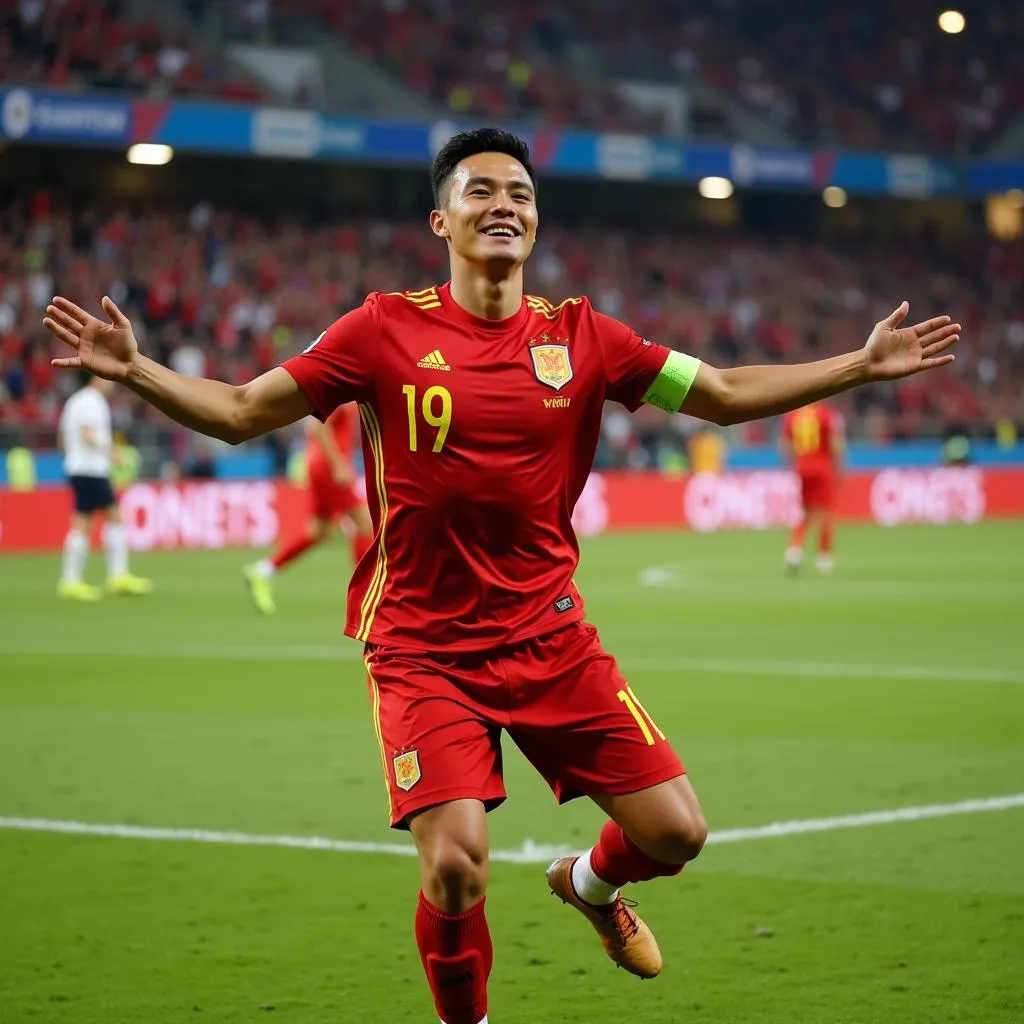 Luong Xuan Truong celebrates a goal for Vietnam