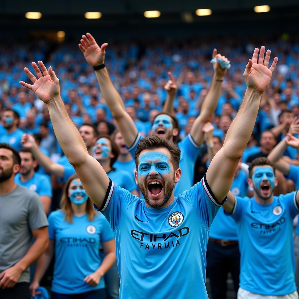 Man City fans celebrating a goal