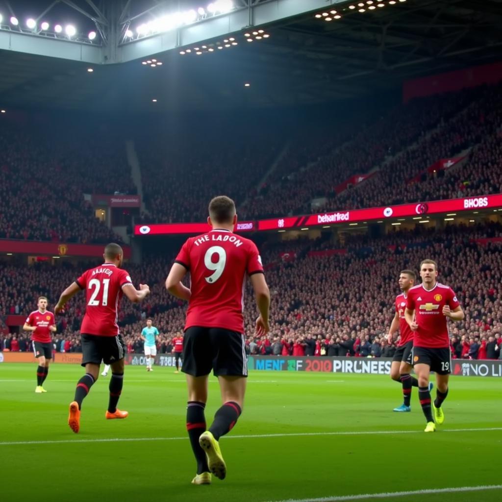 Manchester United players celebrating a goal during a Manchester Derby in 2018