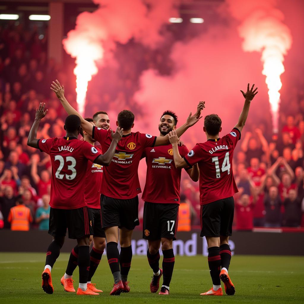 Manchester United Players Celebrating with Fans