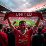 Manchester United fans cheering at Old Trafford