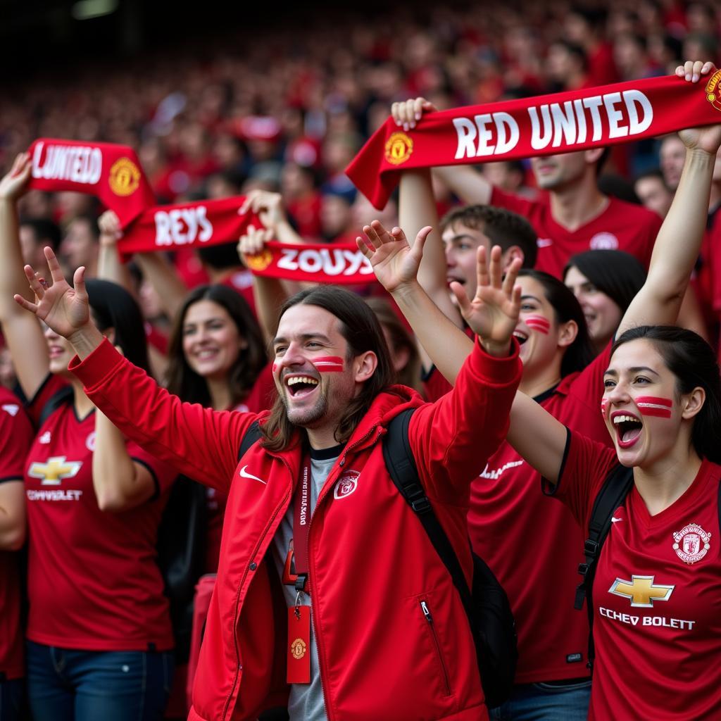 Manchester United fans celebrating a goal