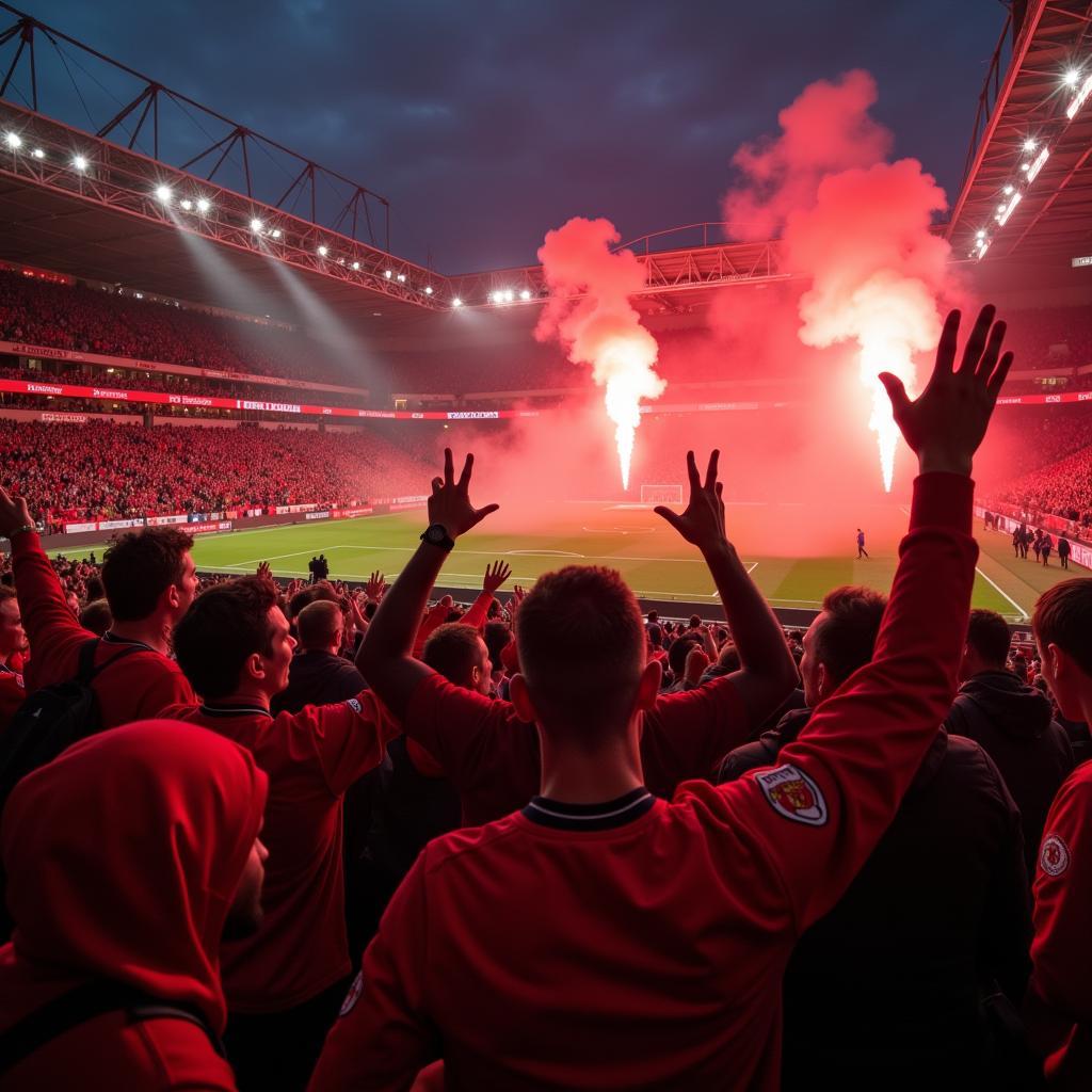 Manchester United fans celebrating a victory