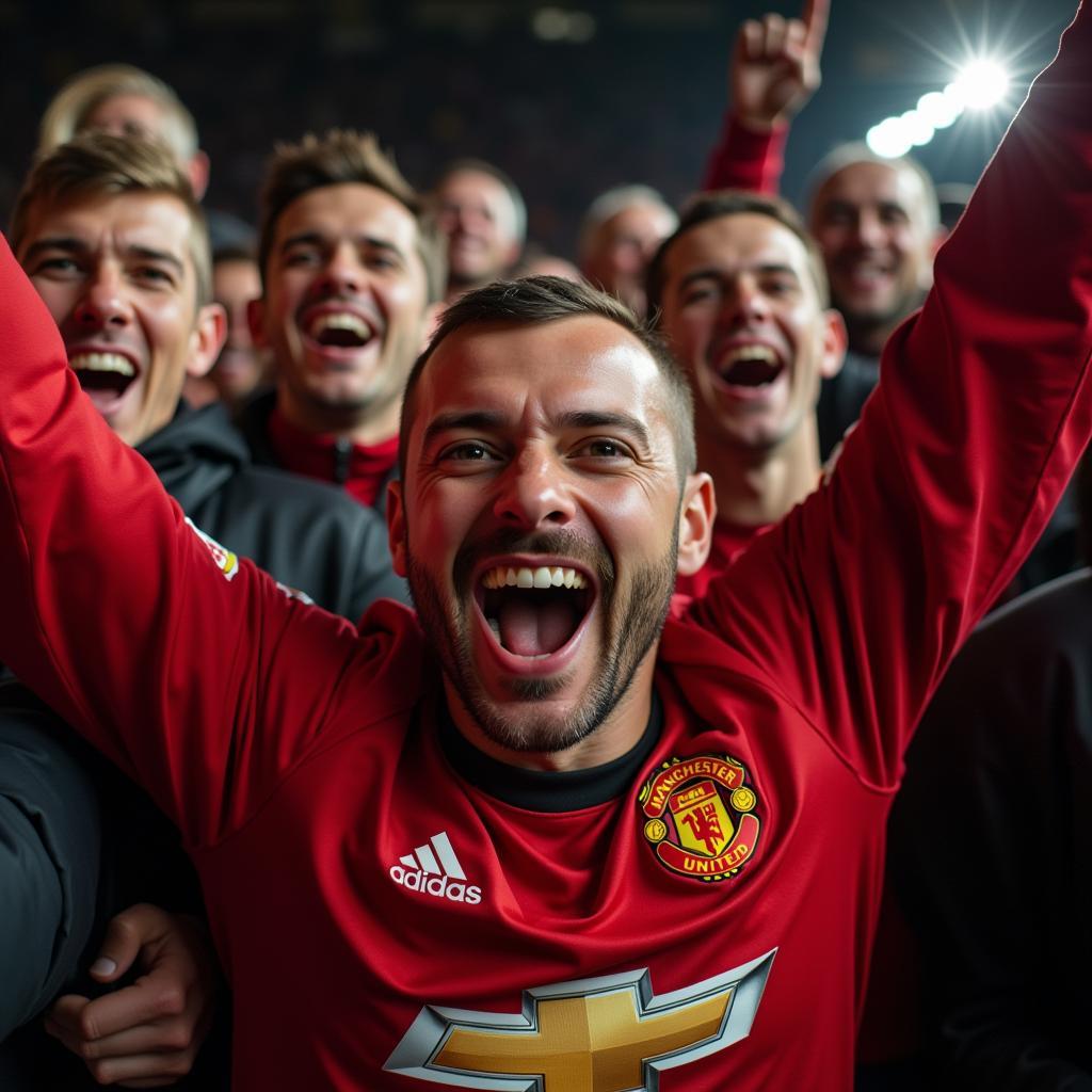 Manchester United fans celebrating a goal