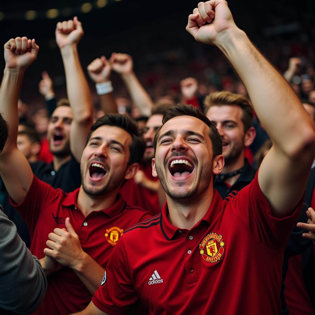 Manchester United fans celebrating a goal