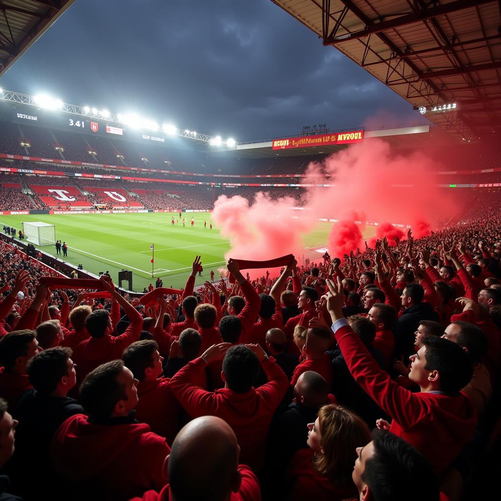 Manchester United fans cheering at Old Trafford