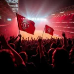 Manchester United fans cheering at Old Trafford