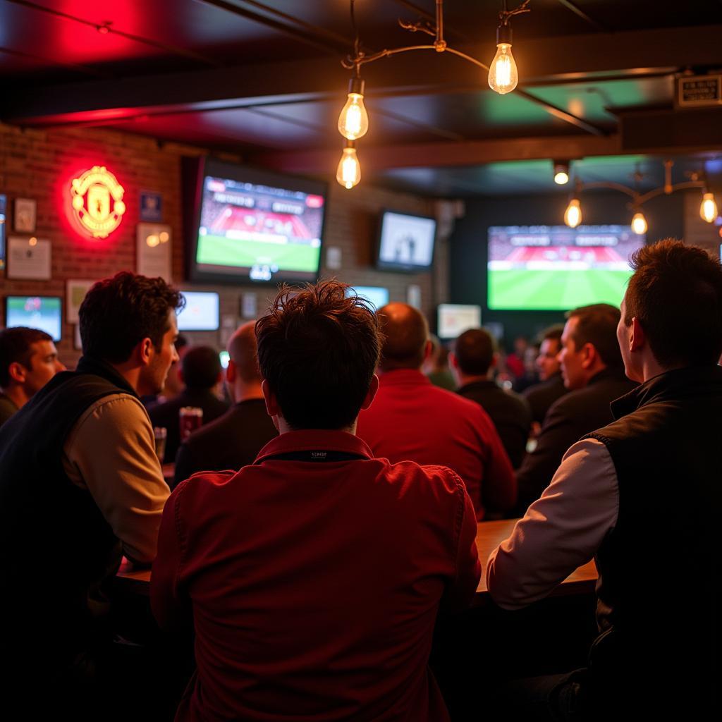 Manchester United Fans Watching a Game in a Pub