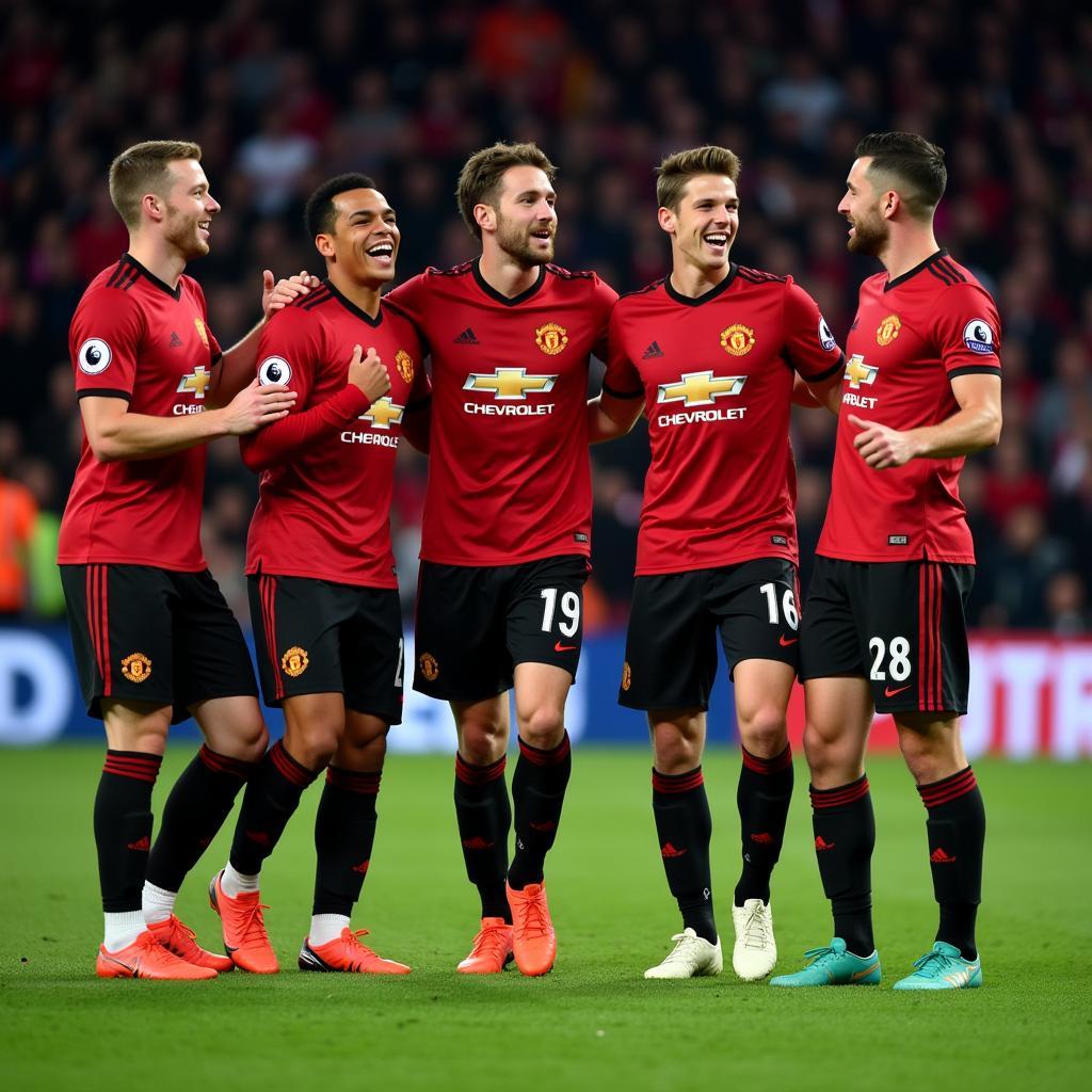 Manchester United players celebrating a goal