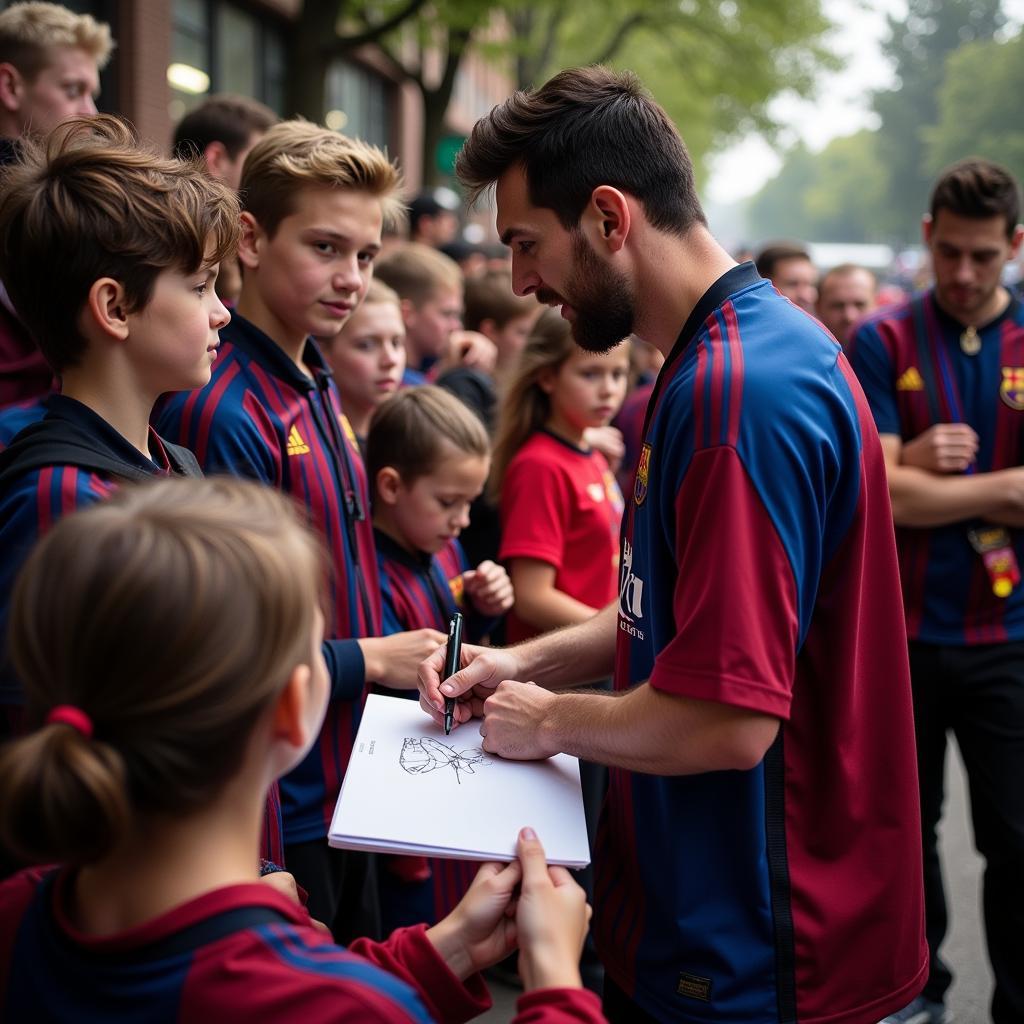 Lionel Messi taking time to interact with young fans