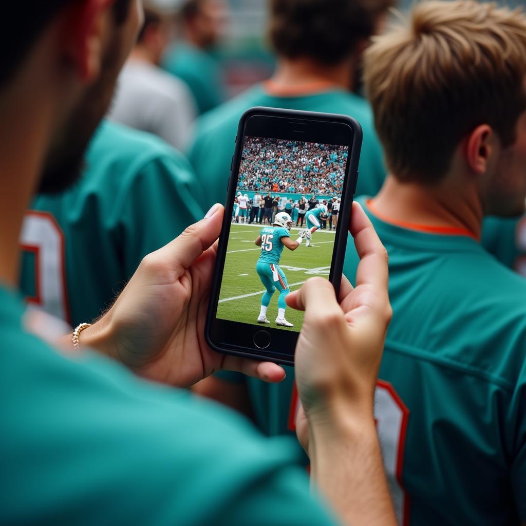 Miami Dolphins Fans Watching Game on Phone