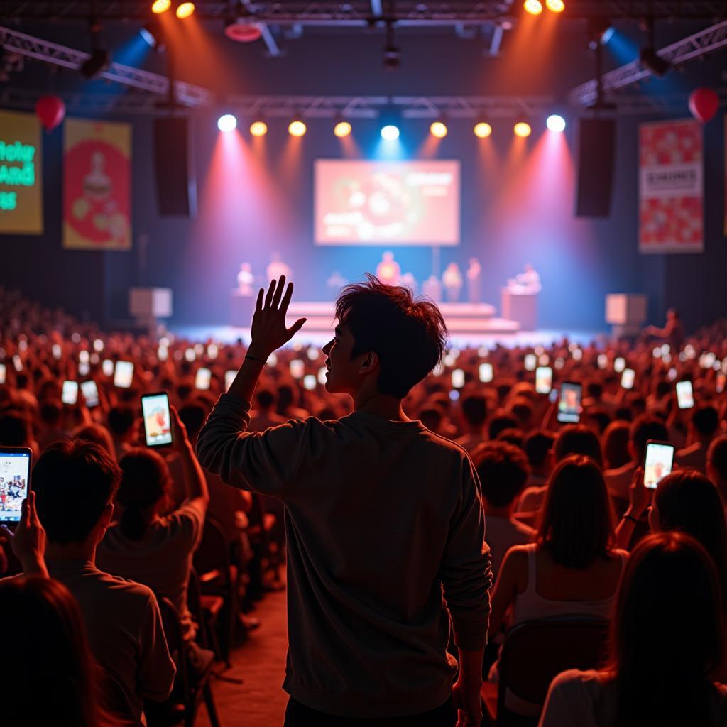 Mino on stage at a fan meeting