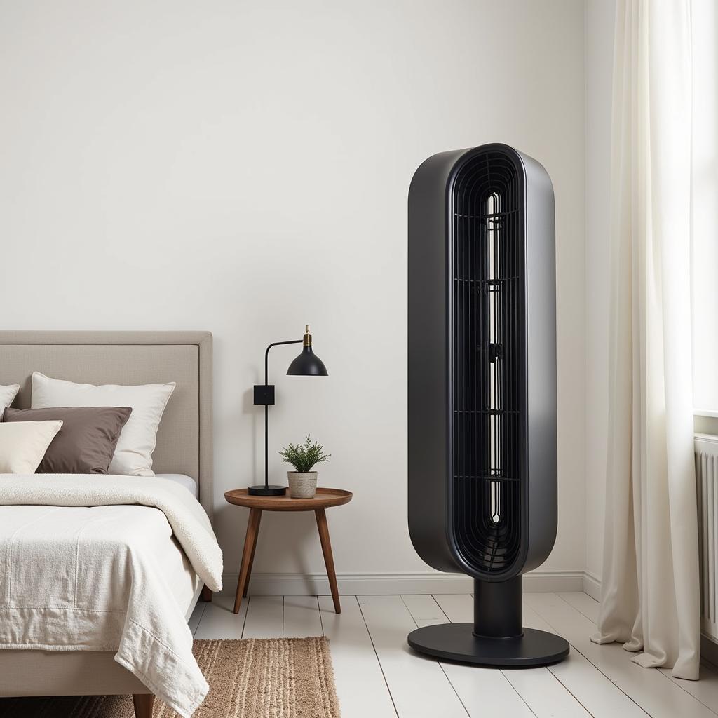 Modern tower fan in a bedroom