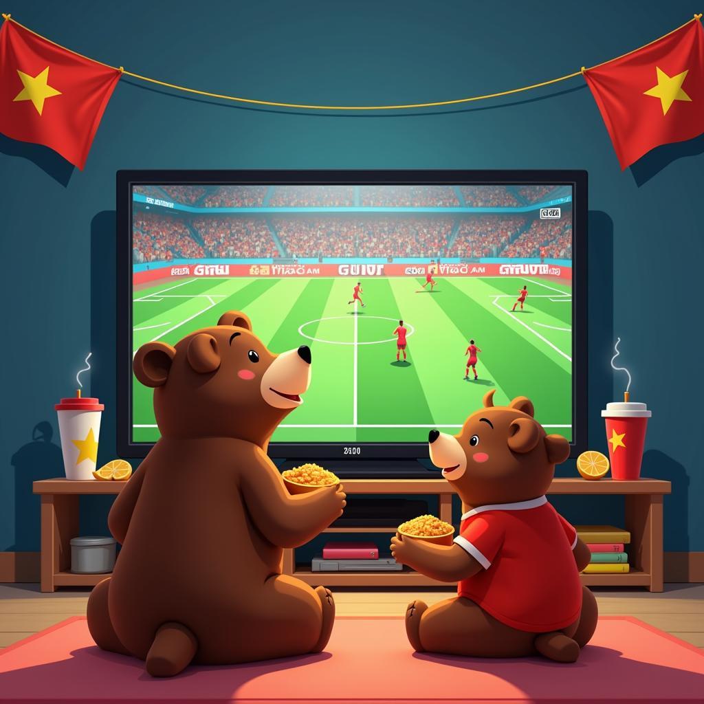 Mother and Baby Bear Watching DTVN Match