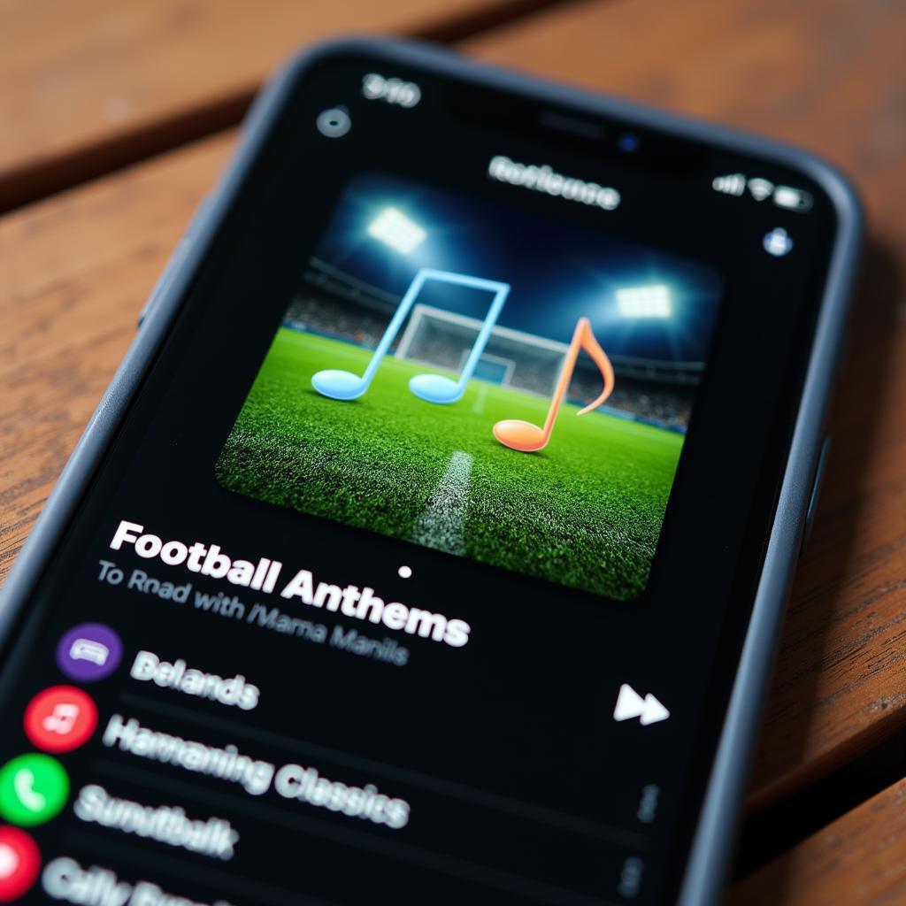 Smartphone displaying a football-themed playlist