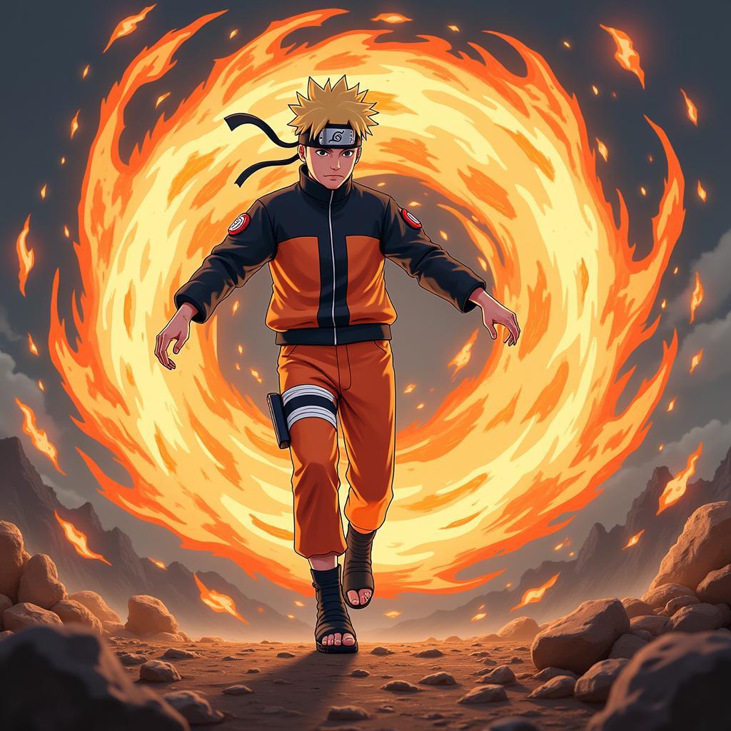 Naruto using his signature Rasengan technique