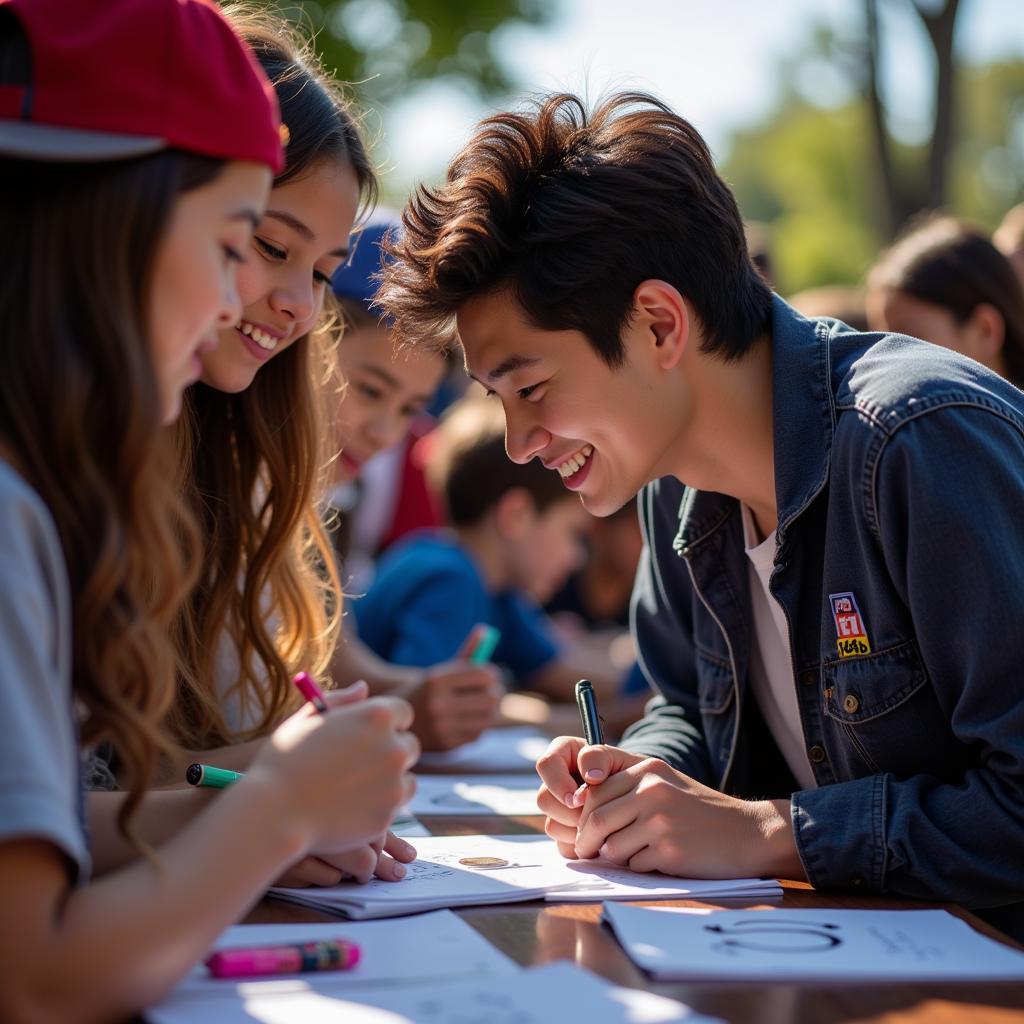 Nathan Chen interacting with fans during an autograph session