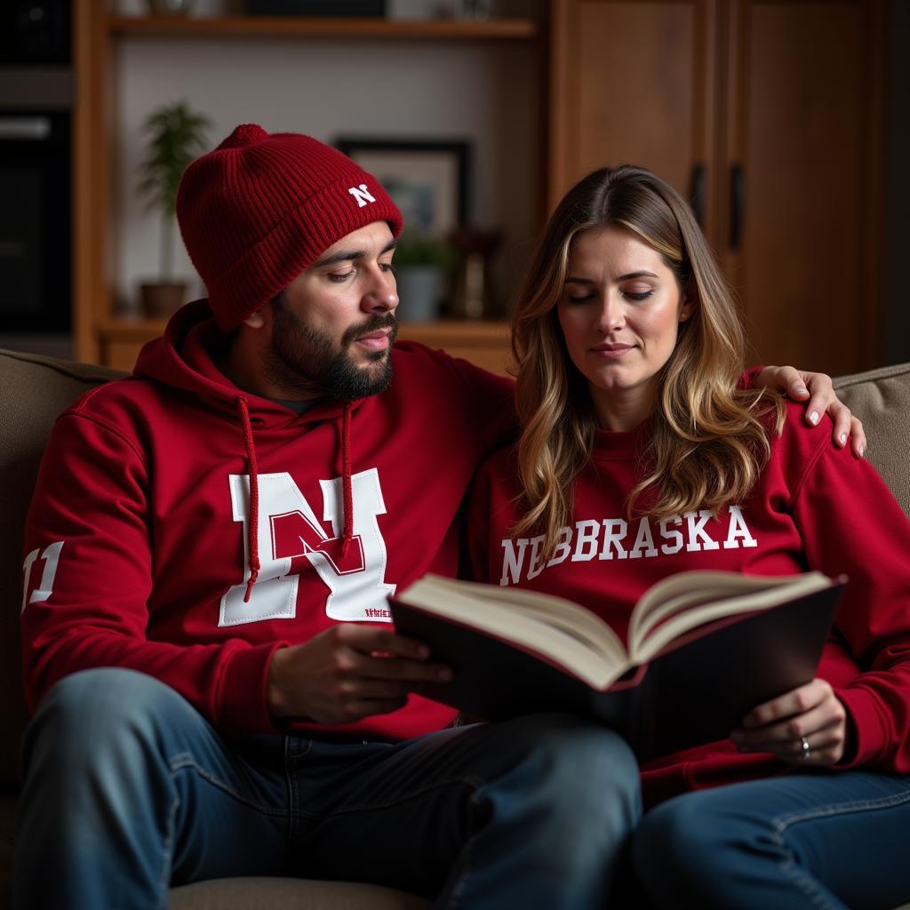 Nebraska fan watching game with wife