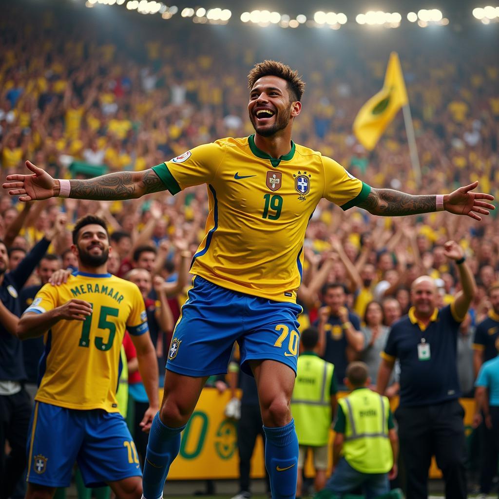 Neymar Jr. Celebrating a Goal with Fans