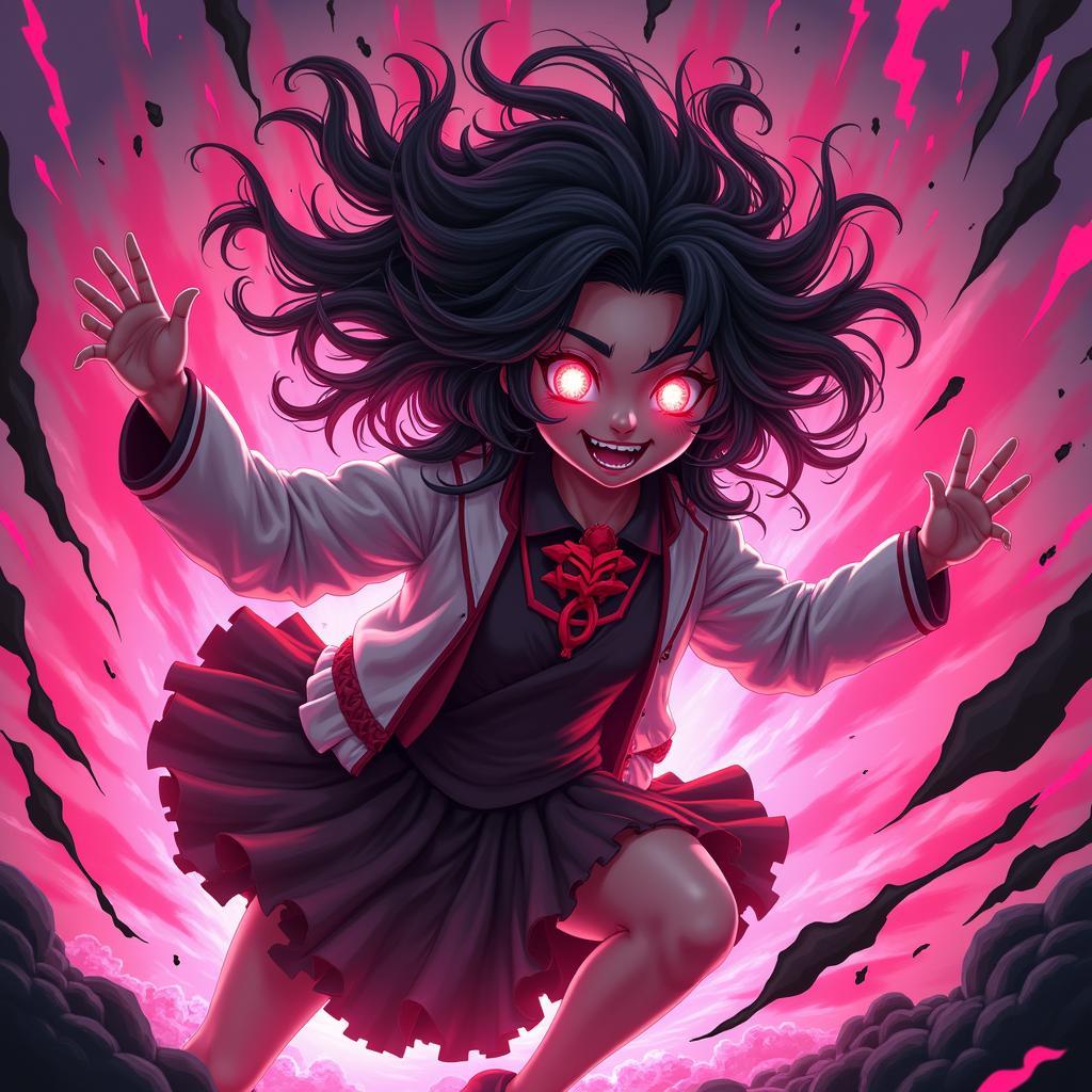 Nezuko in her demon form, showcasing her power and rage