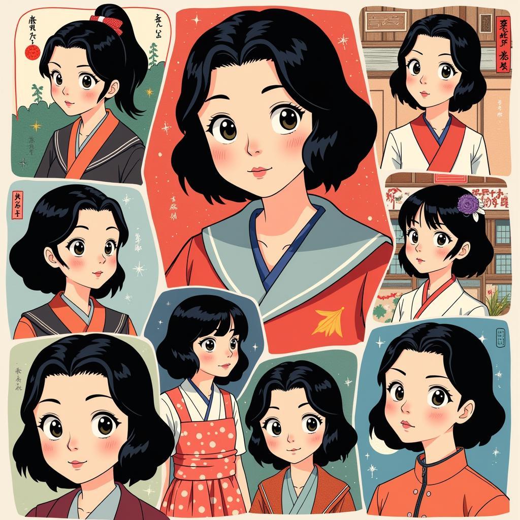 Nezuko depicted in various art styles, highlighting her versatility as a character