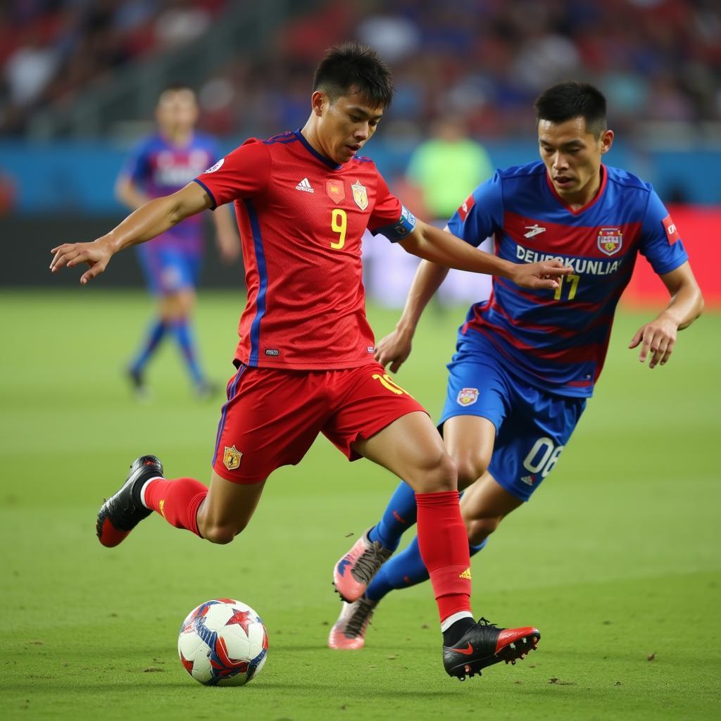 Nguyen Quang Hai dribbling the ball